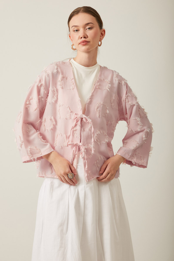 Tassel Detail Kimono Powder Pink - 5
