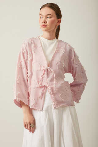 Tassel Detail Kimono Powder Pink - 7