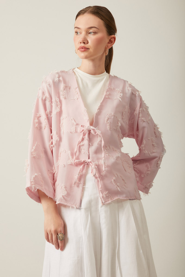 Tassel Detail Kimono Powder Pink - 7
