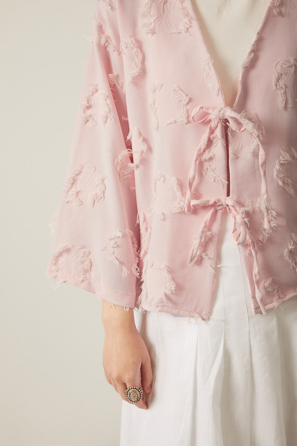 Tassel Detail Kimono Powder Pink - 4