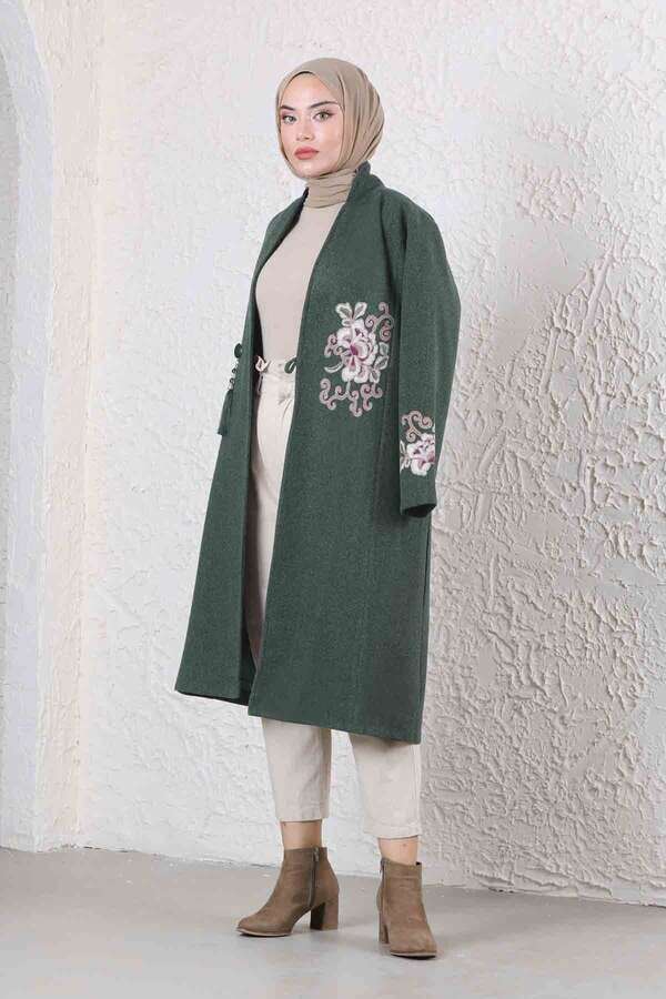 Tasseled Cachet Coat Dark Green - 2