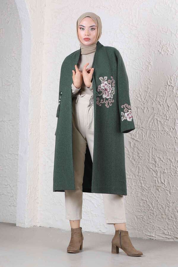 Tasseled Cachet Coat Dark Green - 3