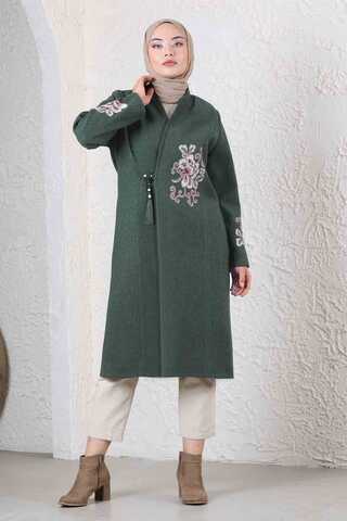 Tasseled Cachet Coat Dark Green - 1