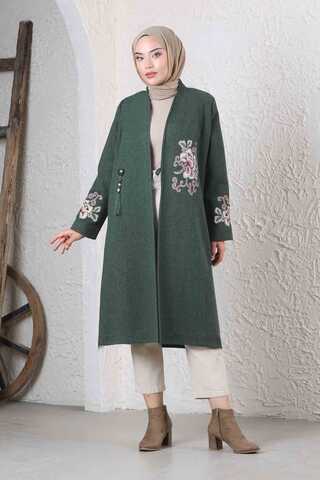 Tasseled Cachet Coat Dark Green - 4