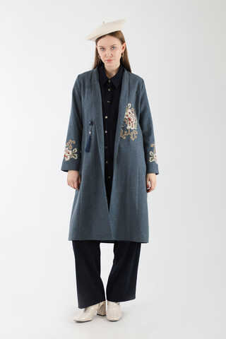 Tasseled Cachet Coat İndigo - 1