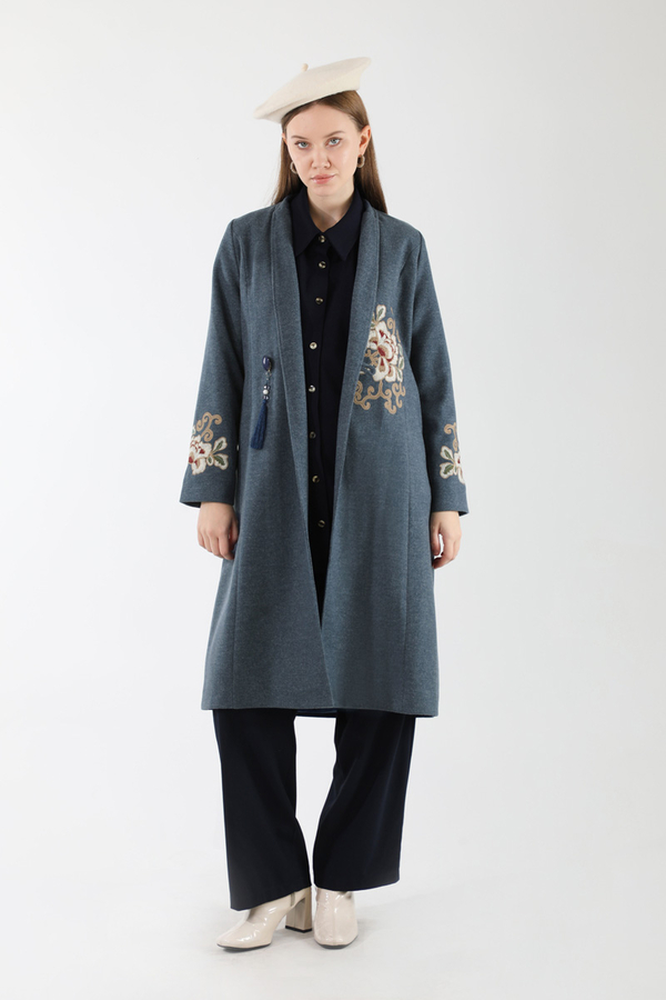Tasseled Cachet Coat İndigo - 1