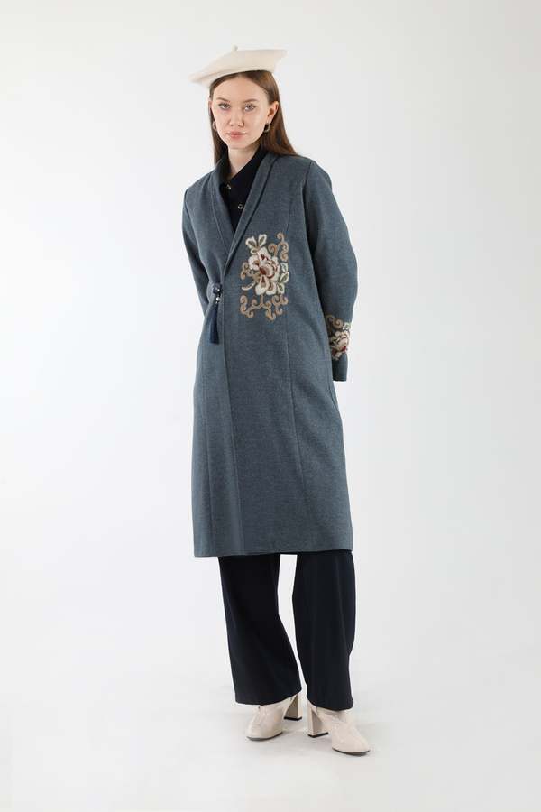 Tasseled Cachet Coat İndigo - 3