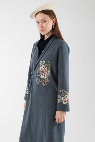 Tasseled Cachet Coat İndigo - 4