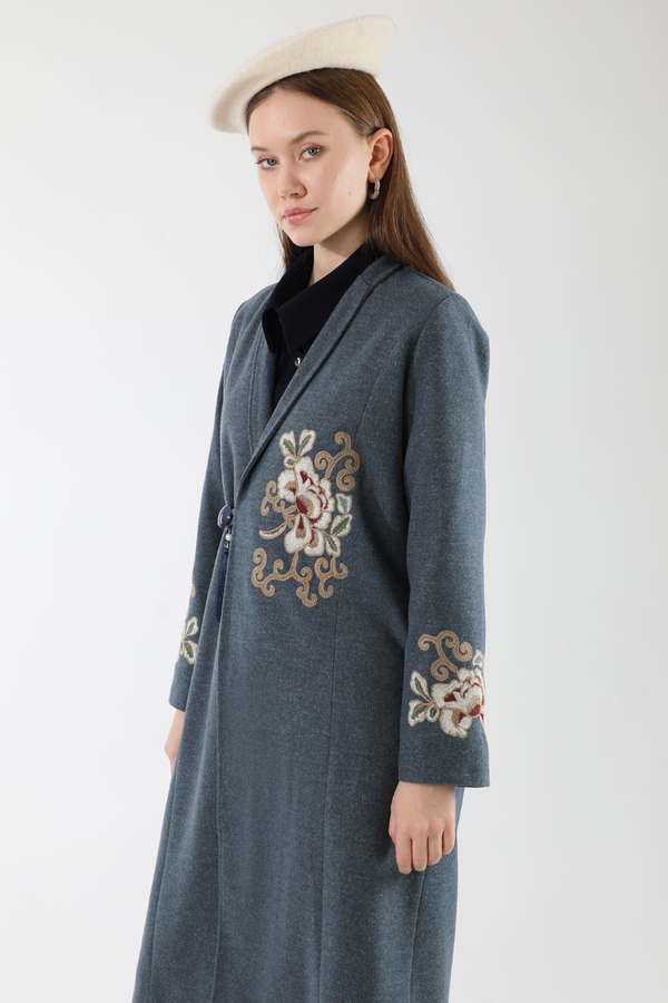 Tasseled Cachet Coat İndigo - 4