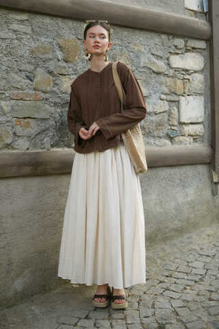 Tasselled Short Shirt Brown - 8