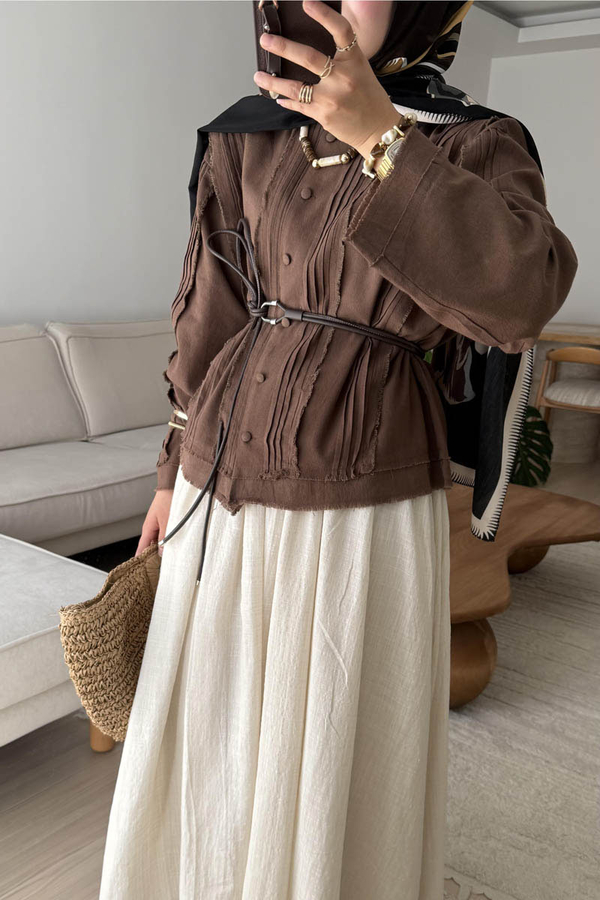 Tasselled Short Shirt Brown - 2