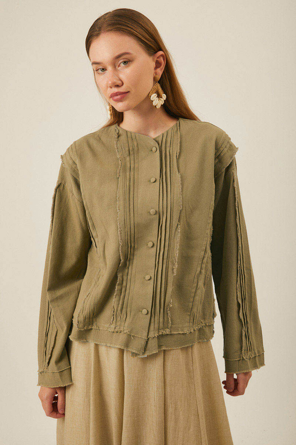 Tasselled Short Shirt  Khaki - 4
