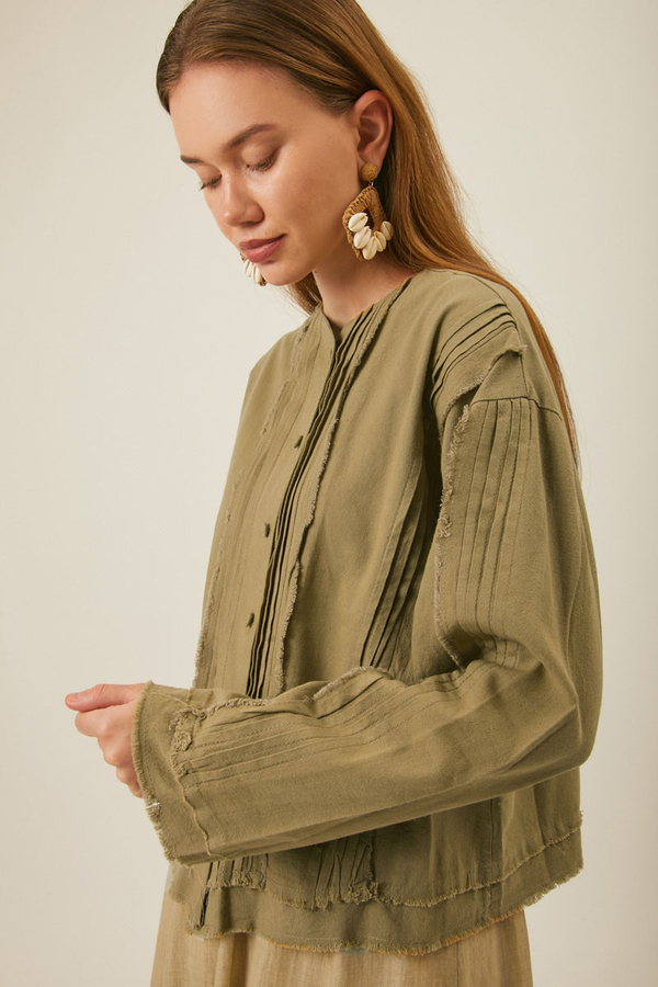 Tasselled Short Shirt  Khaki - 7