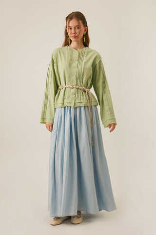 Tasselled Short Shirt Light Green - 2