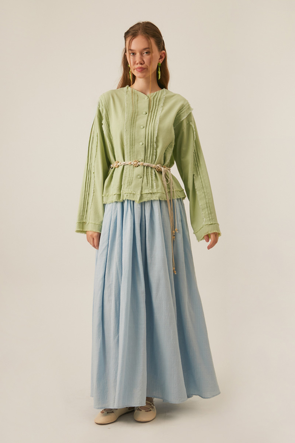 Tasselled Short Shirt Light Green - 2