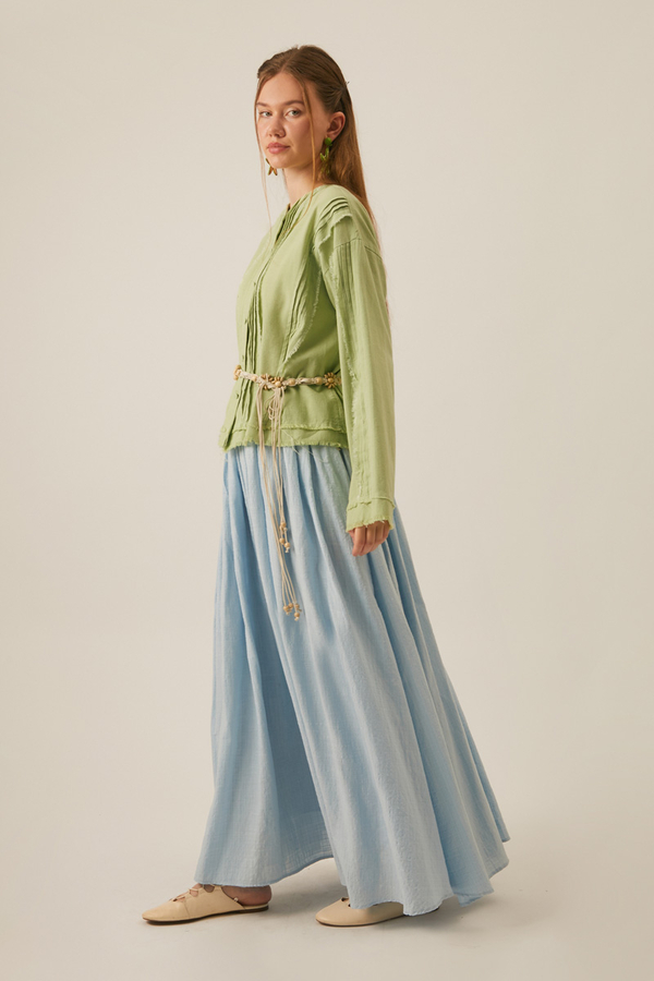 Tasselled Short Shirt Light Green - 3