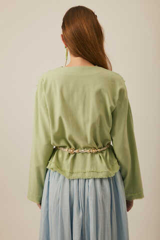 Tasselled Short Shirt Light Green - 5