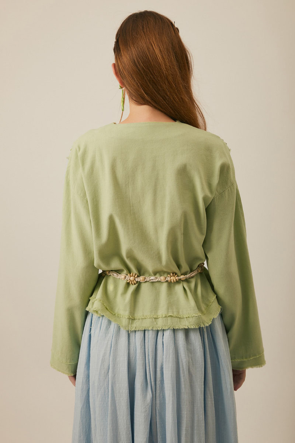 Tasselled Short Shirt Light Green - 5