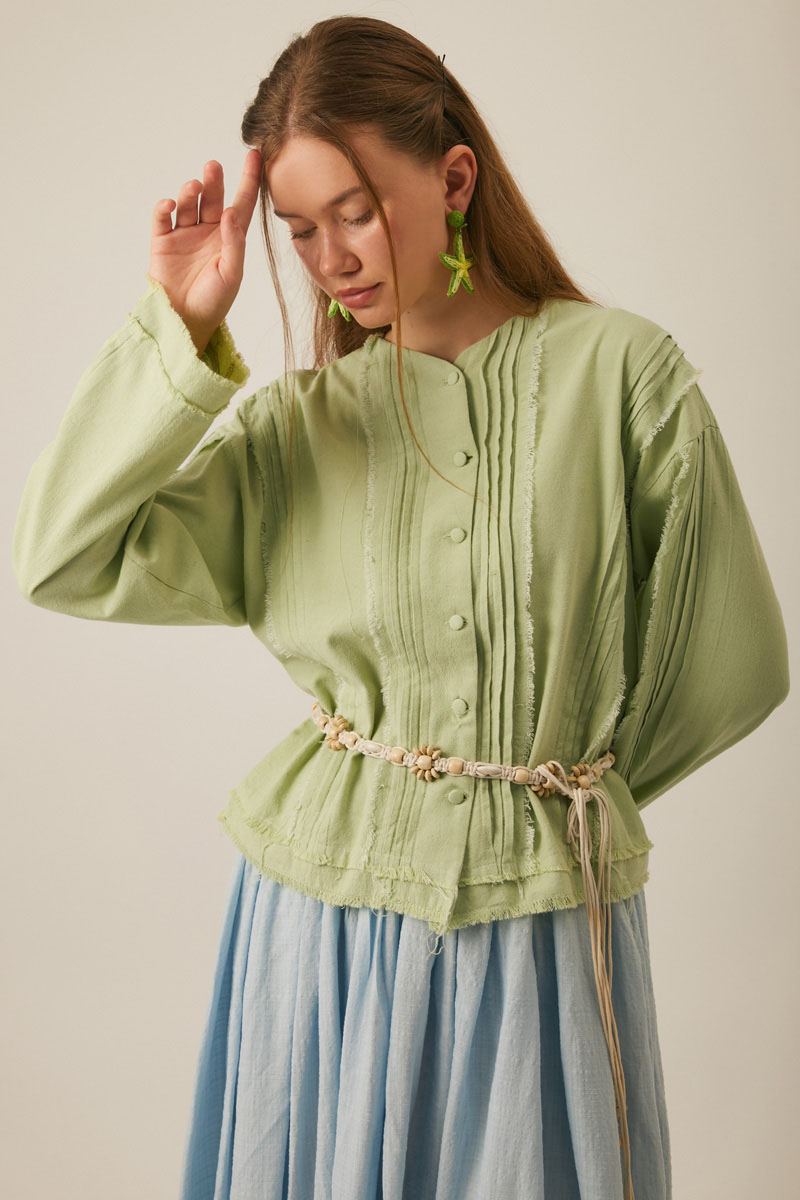 Tasselled Short Shirt Light Green