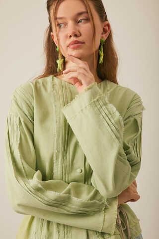 Tasselled Short Shirt Light Green - 4