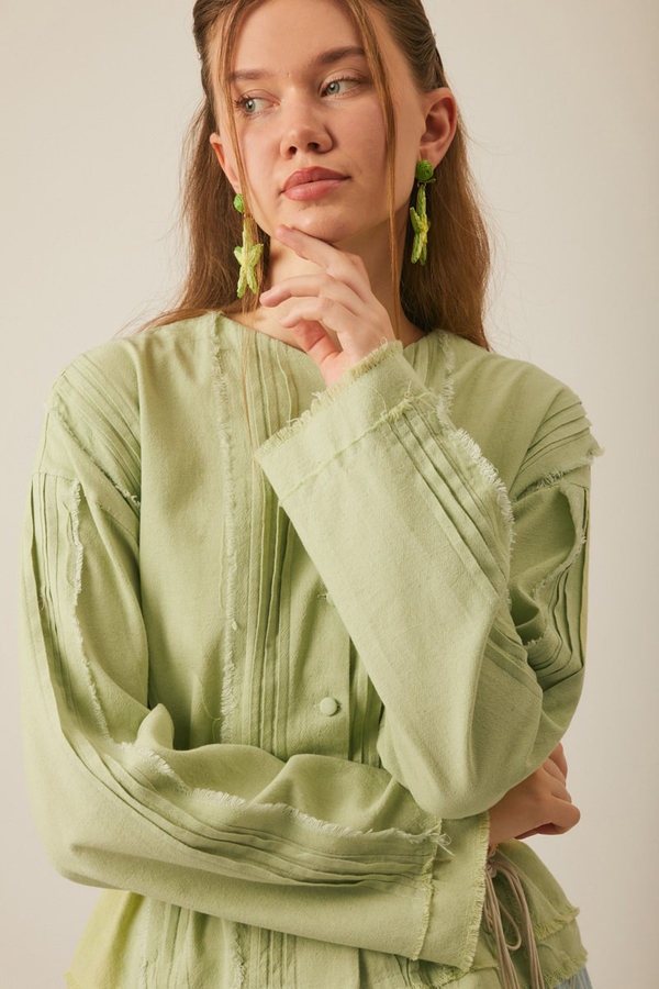Tasselled Short Shirt Light Green - 4