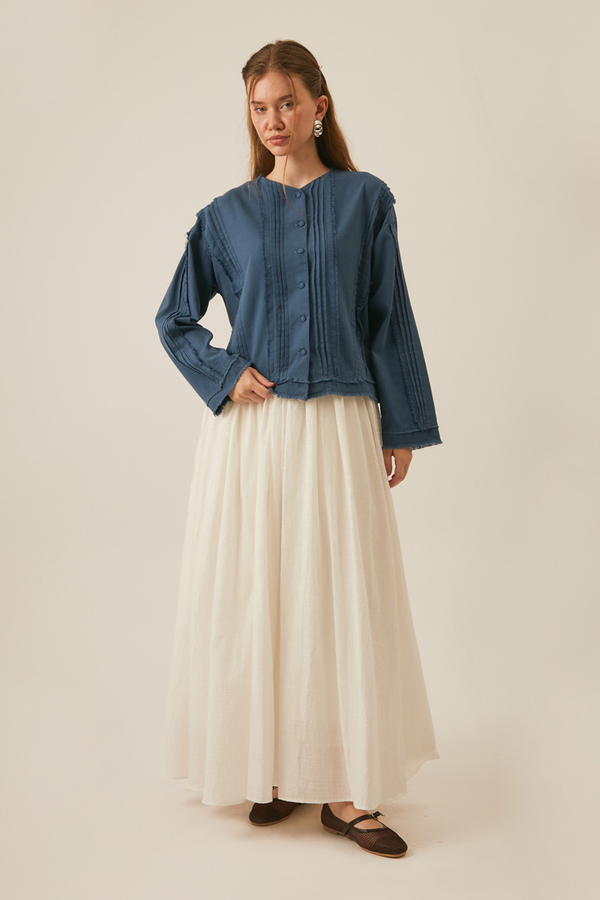 Tasselled Short Shirt Navy Blue - 1