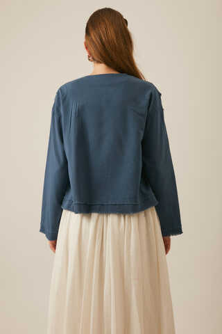 Tasselled Short Shirt Navy Blue - 7