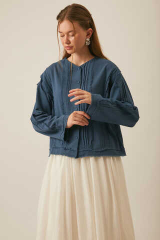 Tasselled Short Shirt Navy Blue - 4