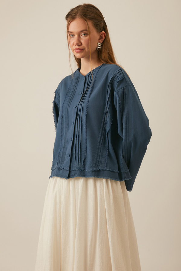 Tasselled Short Shirt Navy Blue - 5