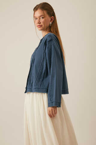 Tasselled Short Shirt Navy Blue - 6