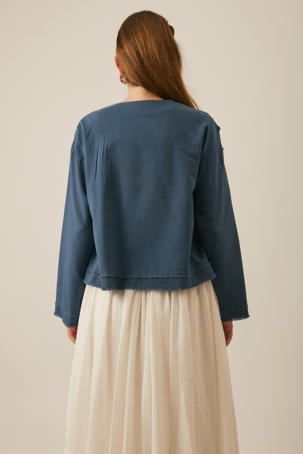 Tasselled Short Shirt Navy Blue - 7