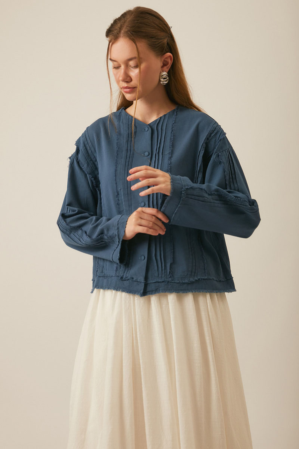 Tasselled Short Shirt Navy Blue - 4