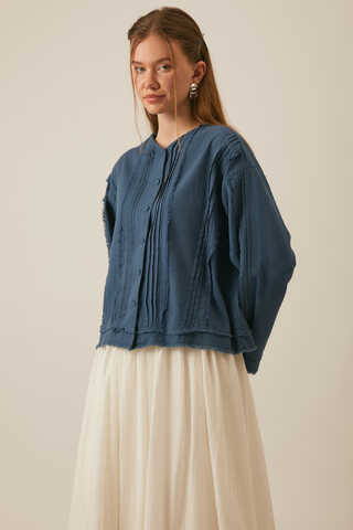 Tasselled Short Shirt Navy Blue - 5