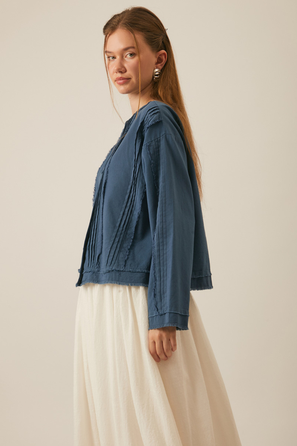 Tasselled Short Shirt Navy Blue - 6