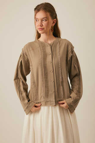 Tasselled Short Shirt Taupe - 4