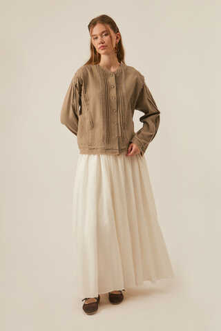 Tasselled Short Shirt Taupe - 1