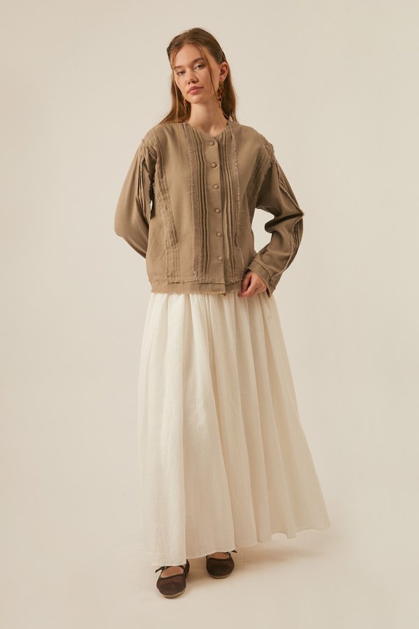 Tasselled Short Shirt Taupe - 1