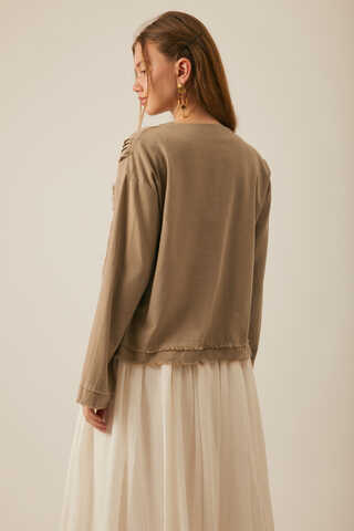 Tasselled Short Shirt Taupe - 5