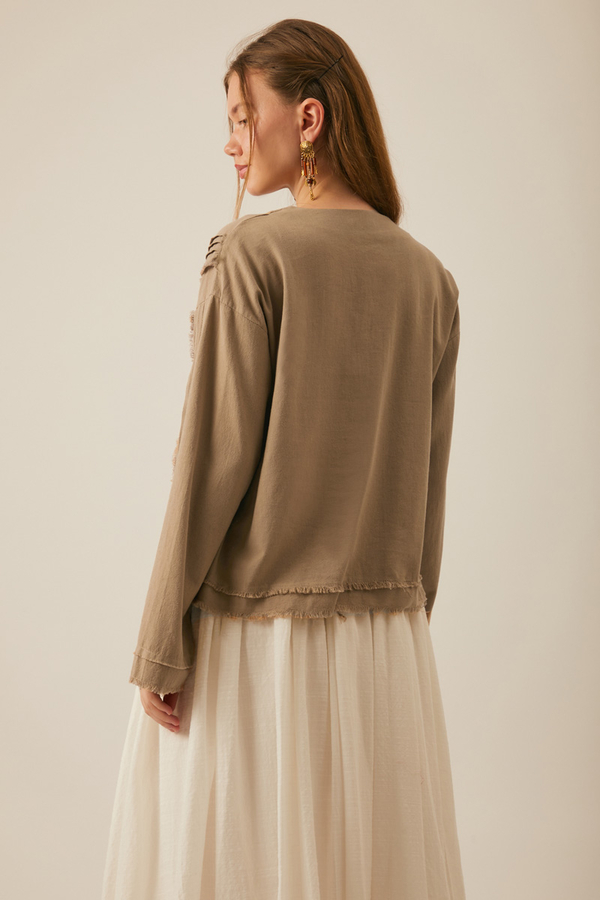 Tasselled Short Shirt Taupe - 5