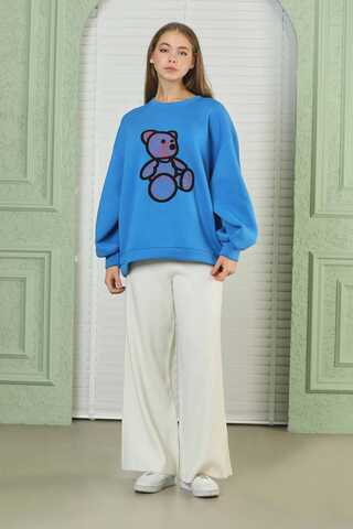 Teddy Bear Embroidered Sweat Blue - 1