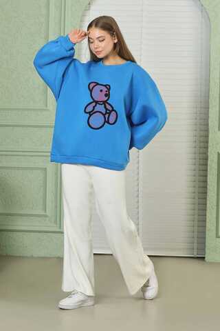 Teddy Bear Embroidered Sweat Blue - 2