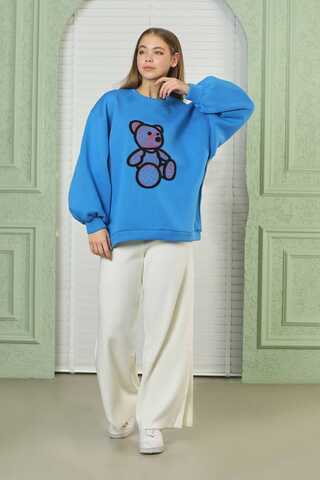 Teddy Bear Embroidered Sweat Blue - 3