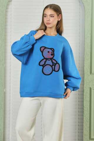 Teddy Bear Embroidered Sweat Blue - 4