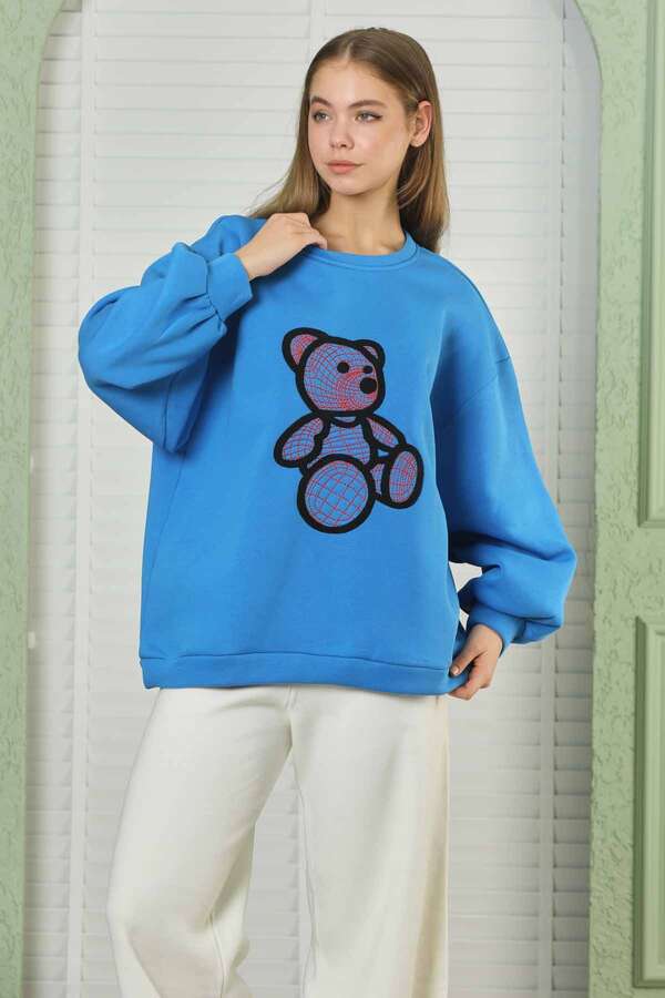 Teddy Bear Embroidered Sweat Blue - 4