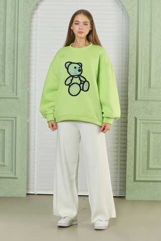 Teddy Bear Embroidered Sweat Green - 1