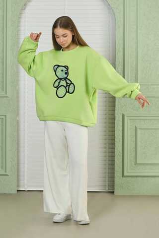 Teddy Bear Embroidered Sweat Green - 2