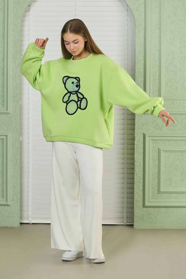 Teddy Bear Embroidered Sweat Green - 2