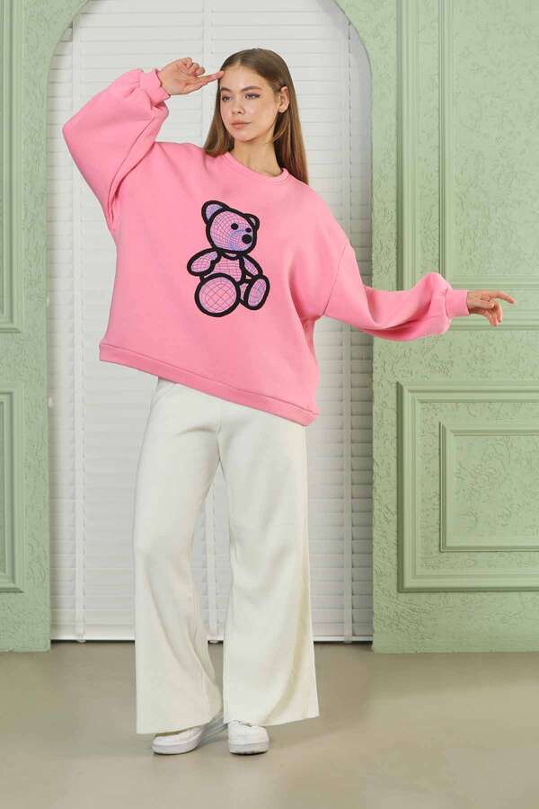 Teddy Bear Embroidered Sweat Pink - 2