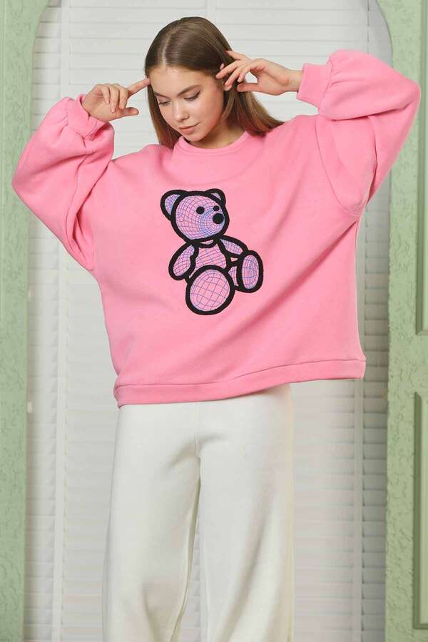 Teddy Bear Embroidered Sweat Pink - 3