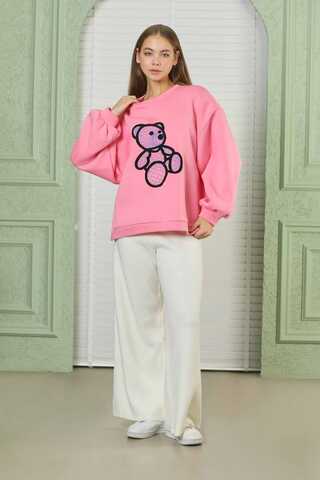 Teddy Bear Embroidered Sweat Pink - 4
